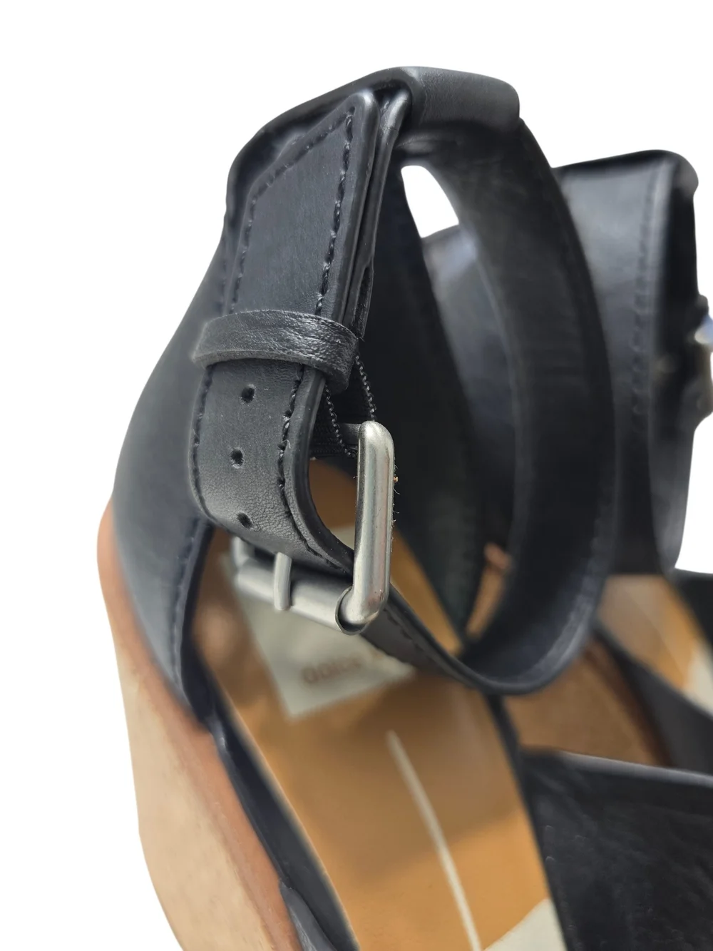 Dolce Vita Black Leather Ankle-Strap Cork Wedges Women's Urbane Sandal Size 8.5